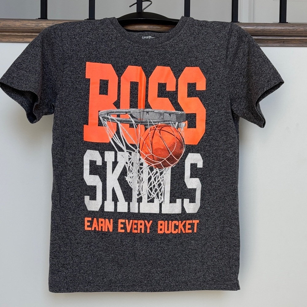 George Charcoal and Orange Basketball Tee - Size 10/12